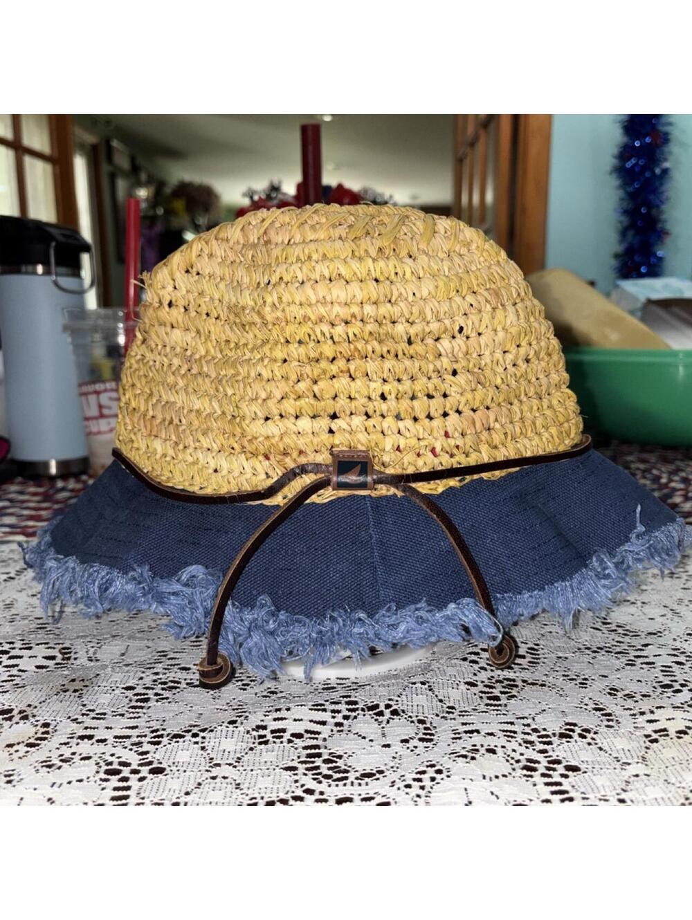 Sperry Top-Sider Women's Canvas and Straw Bucket Sun Hat
